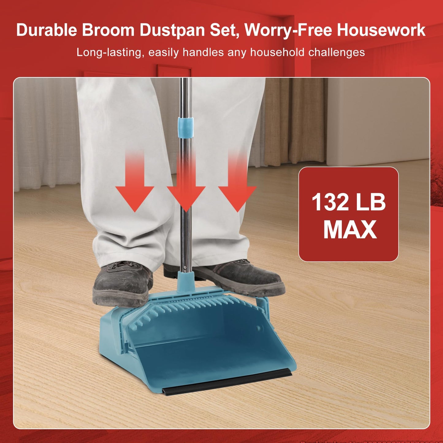 Tiumso Upgrade Broom and Dustpan Set, Broom with Dustpan Combo Set, Large Broom and Dust Pan with Handle, Self-Cleaning Dust Pans, Heavy Duty Broom and Dustpan Set for Lobby Kitchen Office - Green
