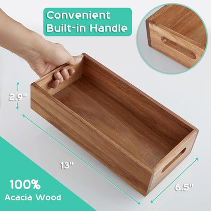 ALELION Acacia Wood Bathroom Storage Basket - Stylish Toilet Paper Holder with Handle | Small Organizer for Kitchen, Pantry, or Laundry Room