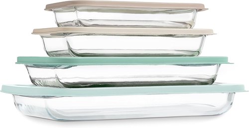 Cook With Color 8-Piece Deep Glass Baking Dish Set - Versatile Casserole & Food Storage Containers, Mint