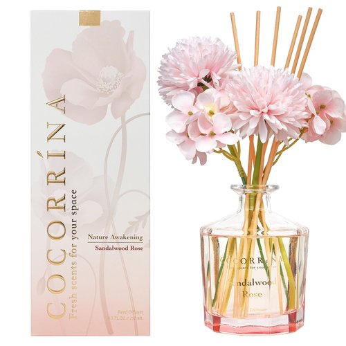 COCORRÍNA Reed Diffuser - Sandalwood Rose 8.5 Fl.oz Flower Reed Diffuser Set with 8 Sticks, Home Fragrance Reed Diffuser for Home Bedroom Office Bathroom Shelf Decor (Master Collection)