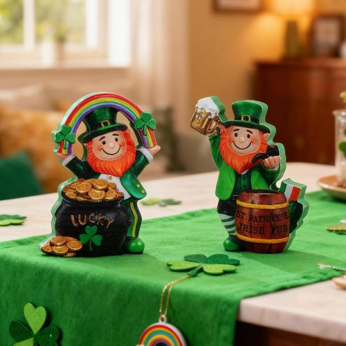 Jetec St. Patrick's Day Leprechaun Figurines - 5" Wooden Table Sign Centerpieces | Irish-Themed Home Decor