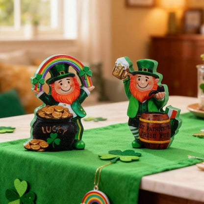Jetec St. Patrick's Day Leprechaun Figurines - 5" Wooden Table Sign Centerpieces | Irish-Themed Home Decor