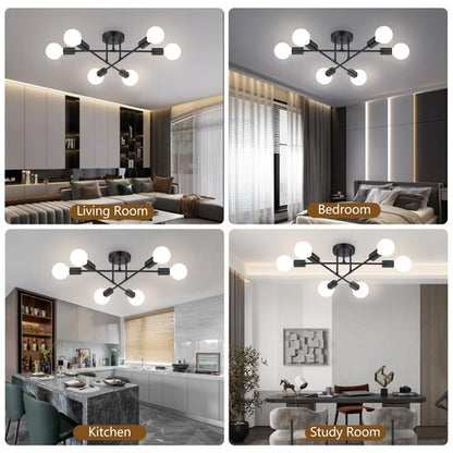 Ceiling Light Fixture, 6-Light Ceiling Light Chandelier, Modern Dinning Room Light Fixture, Sputnik Light Fixtures Ceiling Mount, Ceiling Light Fixtures Semi Flush Mount Light Fixture for Living Room