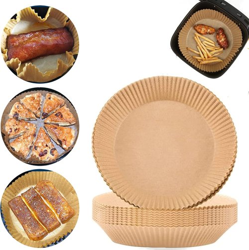 Air Fryer Disposable Paper Liners - 100PCS Non-Stick 6.3-Inch Parchment Sheets | Oil-Proof & Water-Proof Cooking Solution