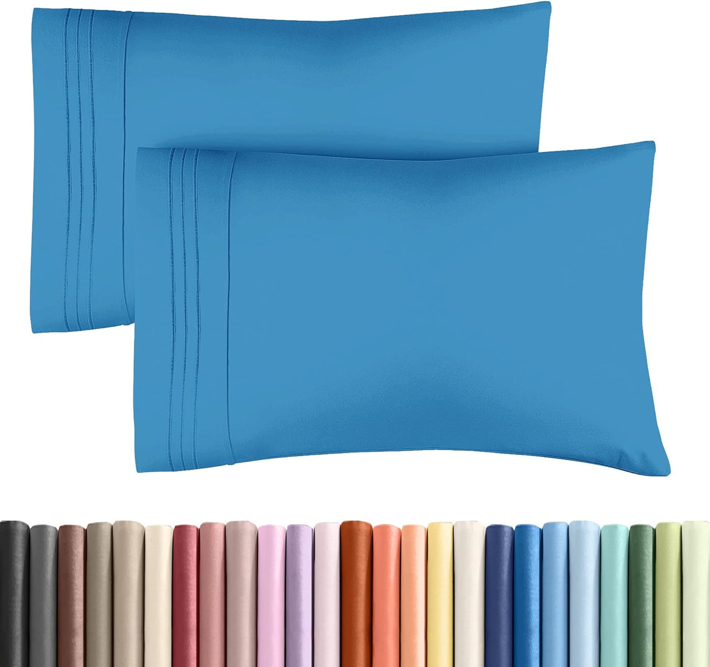 Skiennix Queen Pillow Cases Set of 2 | Ultra Soft Hotel Quality, Wrinkle-Free, Denim Blue