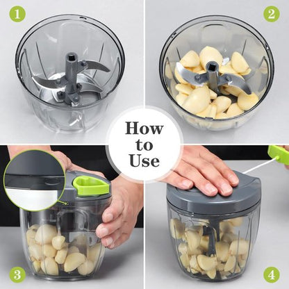 Cambom Manual Food Chopper - BPA-Free Vegetable Cutter for Onions, Fruits & Nuts | 900ml Grey