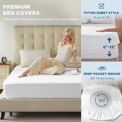 BEDLORE King Size Waterproof Mattress Protector - Soft Bamboo Viscose Fitted Cover | Breathable & Noiseless, Machine Washable (White)
