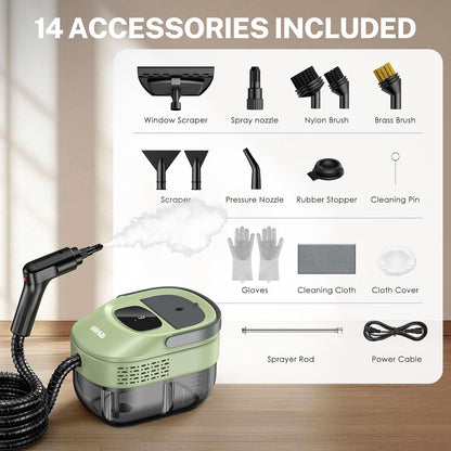 ODSD Steam Cleaner - Handheld 3-Level Adjustable Steamer for Home & Car | 15s Heat-Up, 1.6L Tank, 15 Accessories