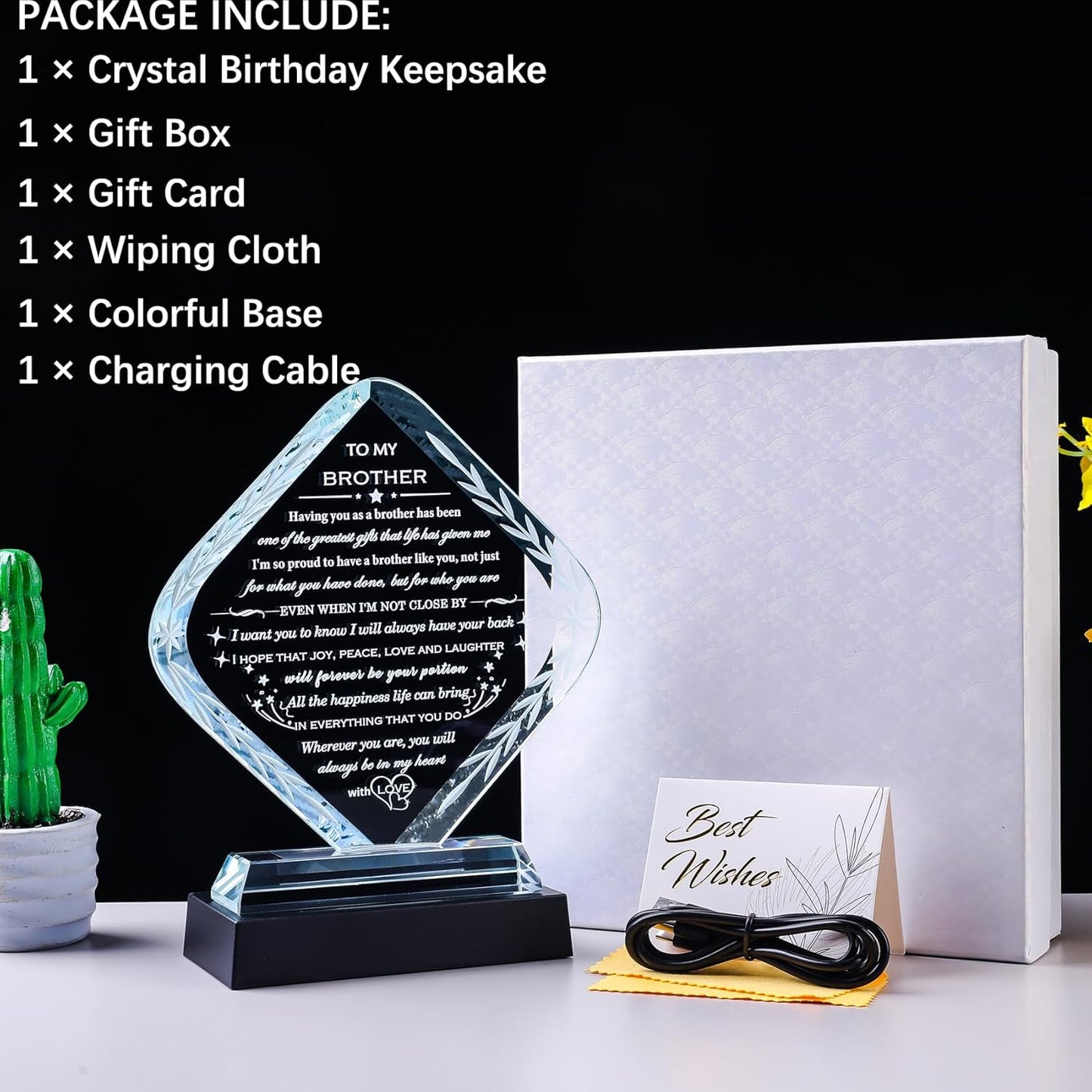 Skiennix Laser Engraved Crystal Keepsake - Meaningful Gifts for Brother | Unique Birthday & Holiday Present