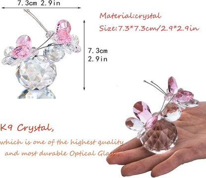 H&D Hyaline & Dora Pink Crystal Cut Butterfly Figurine - Handmade Art Glass Collectible Gift