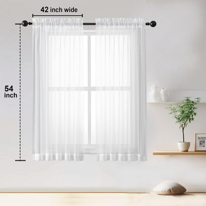 OWENIE Sheer White Curtains Living Room 54 inches Long, Rod Pocket Curtain Sheers Bedroom, Light Filtering Voile Panels Drapes Small Window Treatments 2 Panels, 42" W x 54" L, White (Pack of 2)