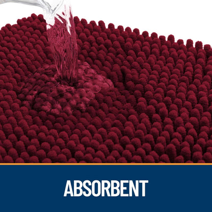 OLANLY Dog Door Mat - Absorbent Non-Slip Chenille for Muddy Paws | 47x32, Quick Dry, Burgundy