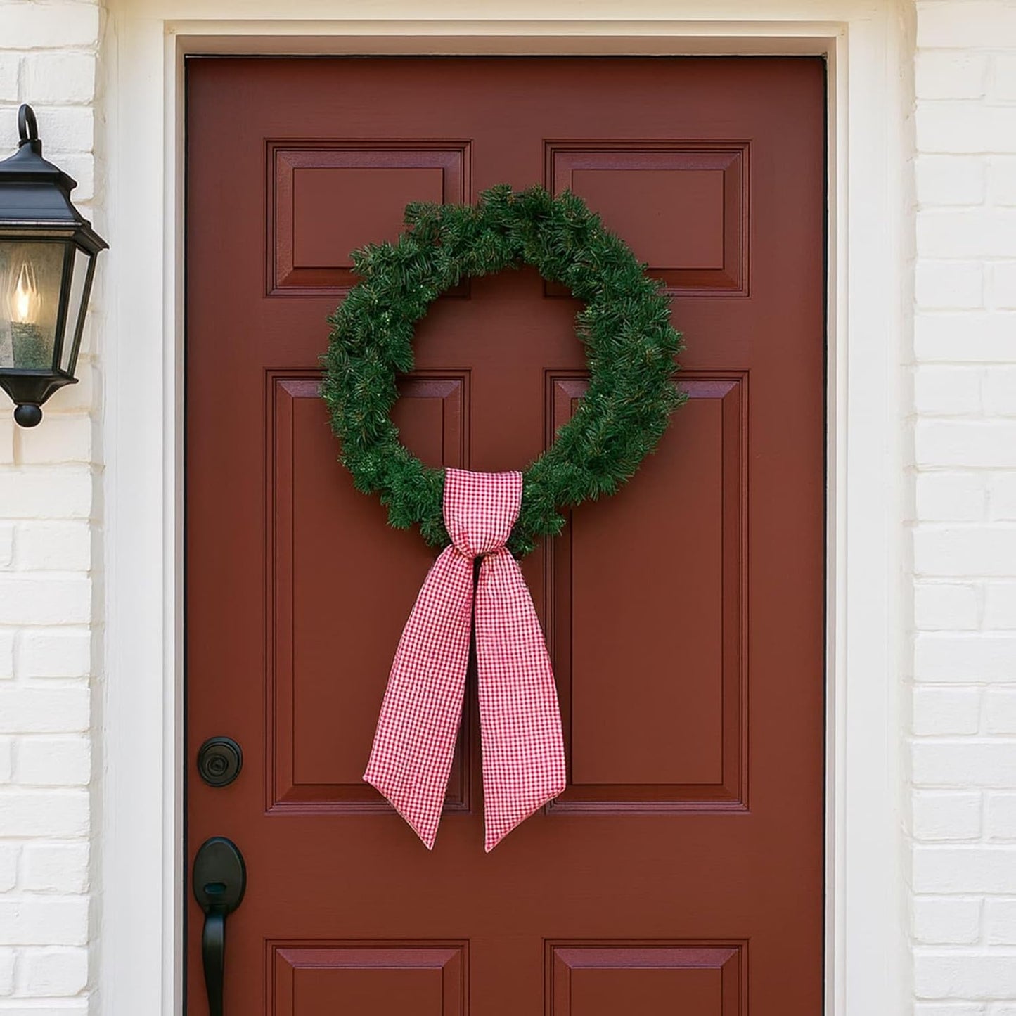 Red White Gingham Wreath Sash by [Brand Name] - 5.12" Wide x 54.33" for Christmas & Patriotic Decor