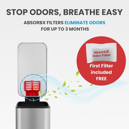 iTouchless 3 Gallon Stainless Steel Trash Can - Soft-Step Lid & Deodorizer | Fingerprint-Proof Silver Bin for Bathroom & RV
