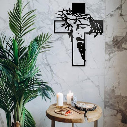 Black Jesus Wall Cross Decor - Metal Crucifix Wall Sculpture for Home & Office | 12.59 x 9.84 in