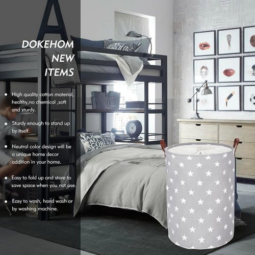 DOKEHOM 24-Inch Extra Large Laundry Basket - Collapsible Hamper with Lid & Handle (Grey Star)