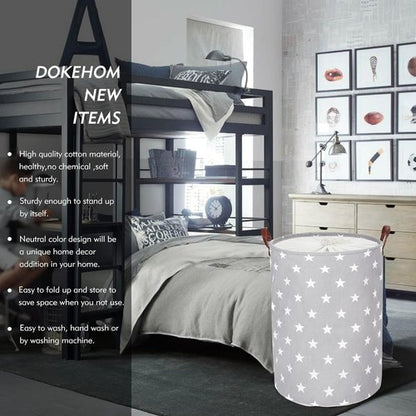 DOKEHOM 24-Inch Extra Large Laundry Basket - Collapsible Hamper with Lid & Handle (Grey Star)