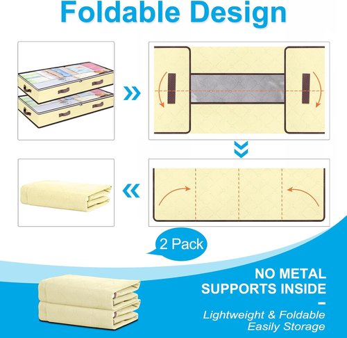 90L Under Bed Storage Containers - Clear Window Organizers for Toys & Clothing | 2 Pack Beige