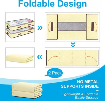 90L Under Bed Storage Containers - Clear Window Organizers for Toys & Clothing | 2 Pack Beige