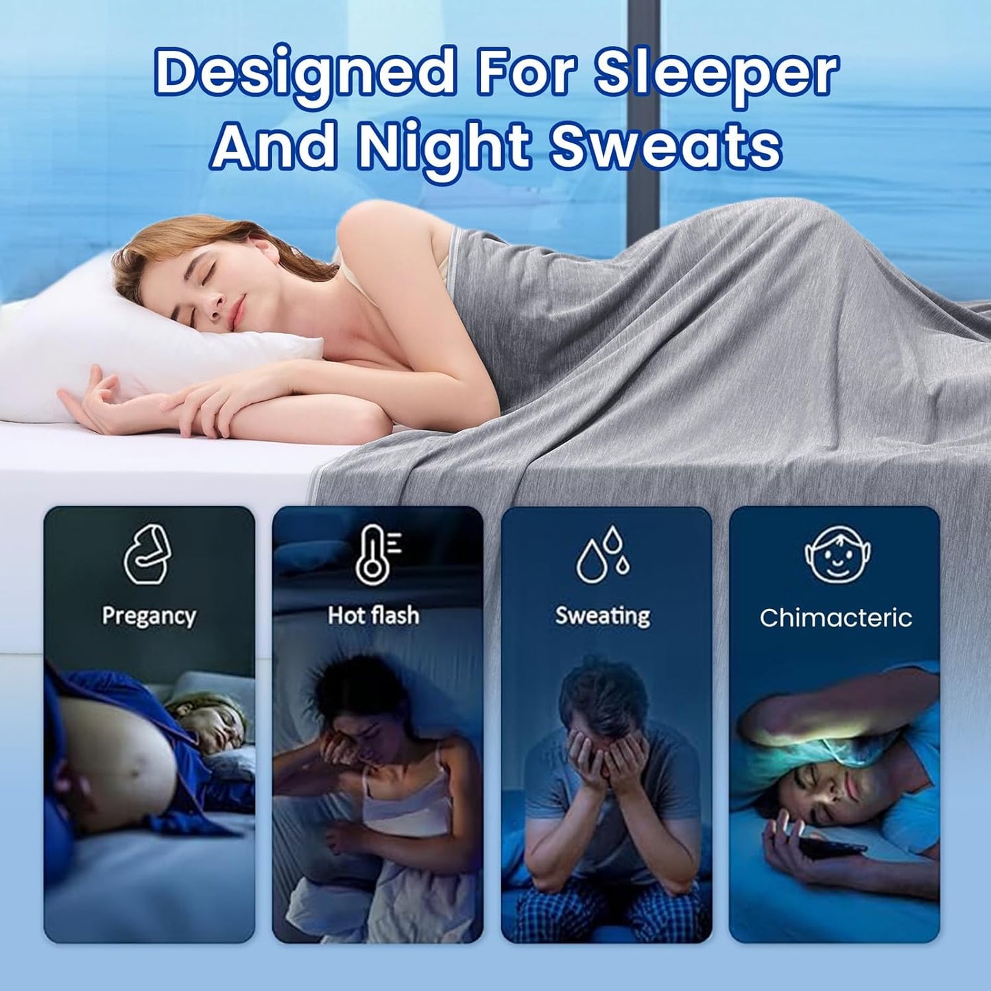 Topcee Cooling Blanket - Ultra-Cool 90"x90" Queen Size | Absorbs Heat for Comfortable Sleep on Warm Nights