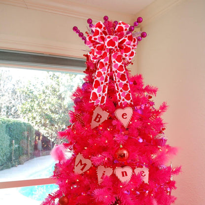 Valentine Tree Topper Bow - Large 11.4”x19.6” Red & Pink Heart Decorations for Home & Party Decor