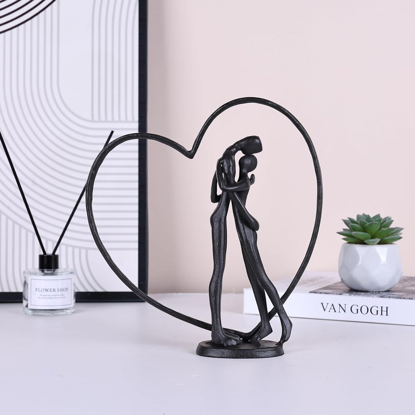 Suruim Iron Couple Statue - Romantic Heart Sculpture Gift for Her | Perfect Anniversary & Valentine's Day Present
