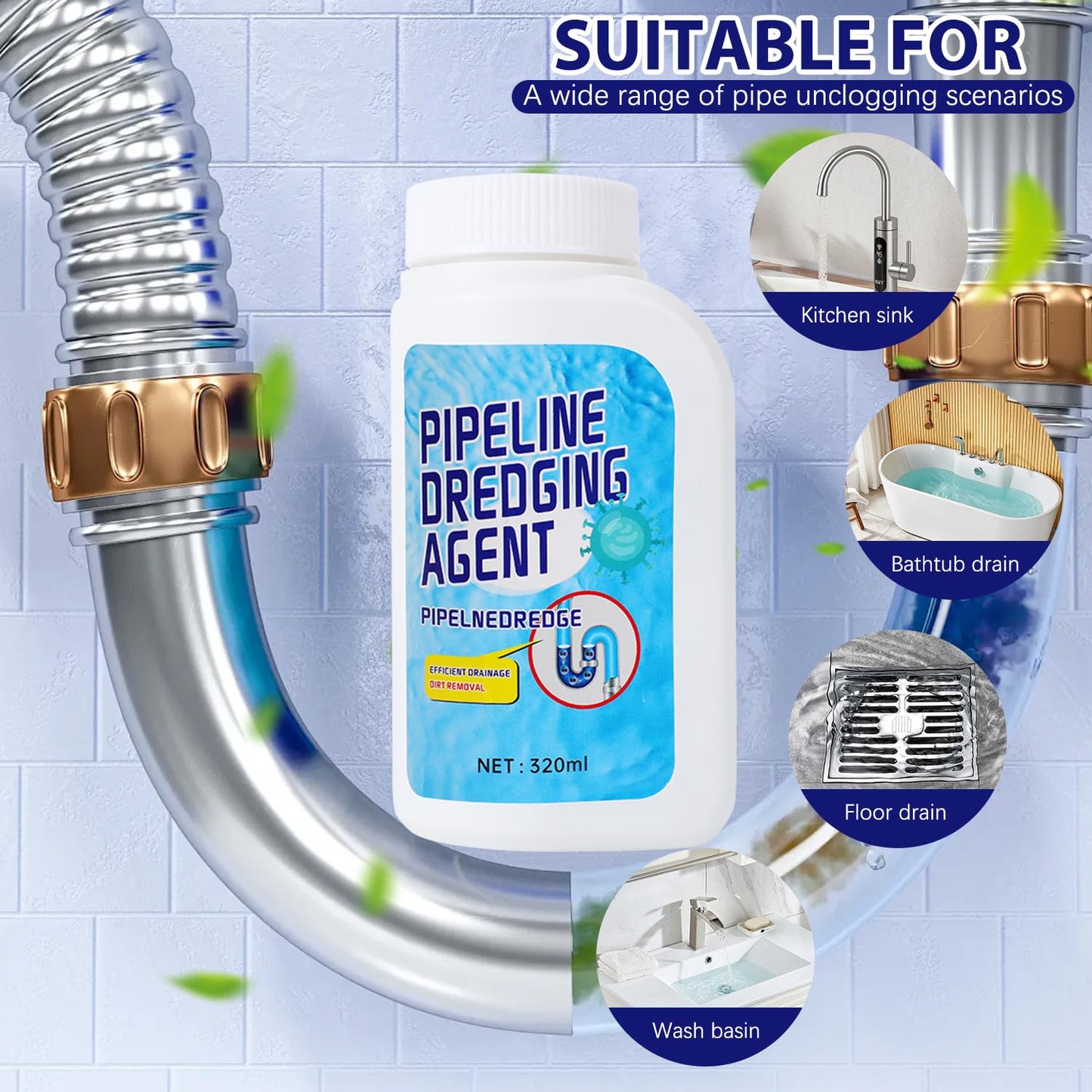 Powerful Pipe Dredging Agent,Pipeline Dredging Agent,Powerful Quick Cleaning Drain,Kitchen Sink Drains and Pipe Cleaner,for Kitchen Bathroom Toilet (1Pc)