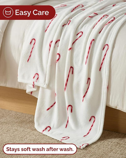 Candy Cane Christmas Fleece Blanket Twin 60x80 - 42 Candy Canes+Twin