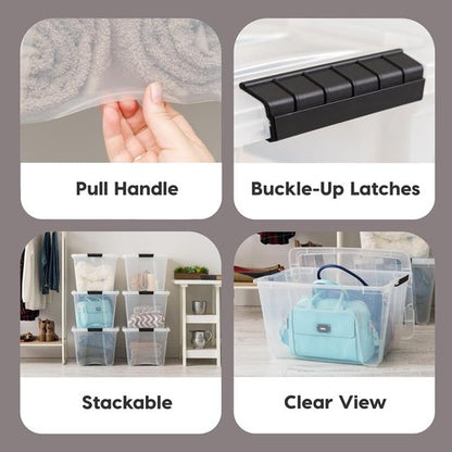 IRIS USA Stackable Plastic Storage Bins - 54 Qt, BPA-Free, Durable Nestable Containers, 6 Pack - Clear