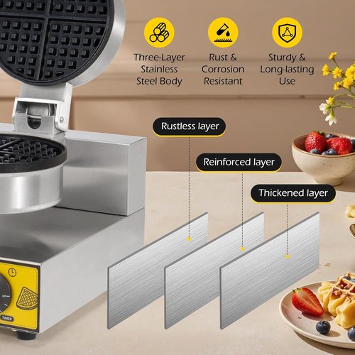Dyna-Living Commercial Waffle Maker - 1200W Non-Stick Electric Waffle Iron for Home & Restaurant