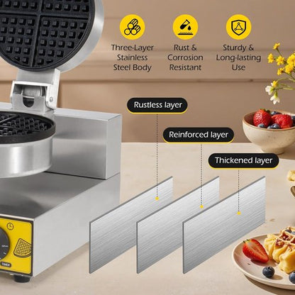 Dyna-Living Commercial Waffle Maker - 1200W Non-Stick Electric Waffle Iron for Home & Restaurant