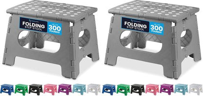 Handy Laundry Folding Step Stool - Lightweight & Sturdy for Adults and Kids | Easy One-Flip Design - Grey, 9 Inch (Pack of 2)