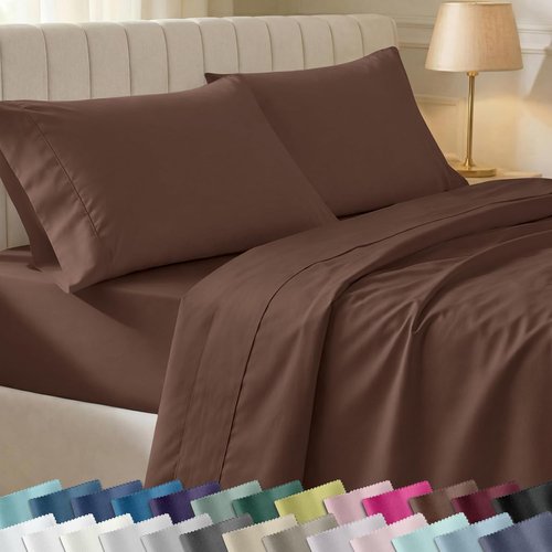 California Design Den Twin XL Bed Sheet Set - 100% Cotton, 400 Thread Count, Silky Smooth Sateen in Espresso Brown