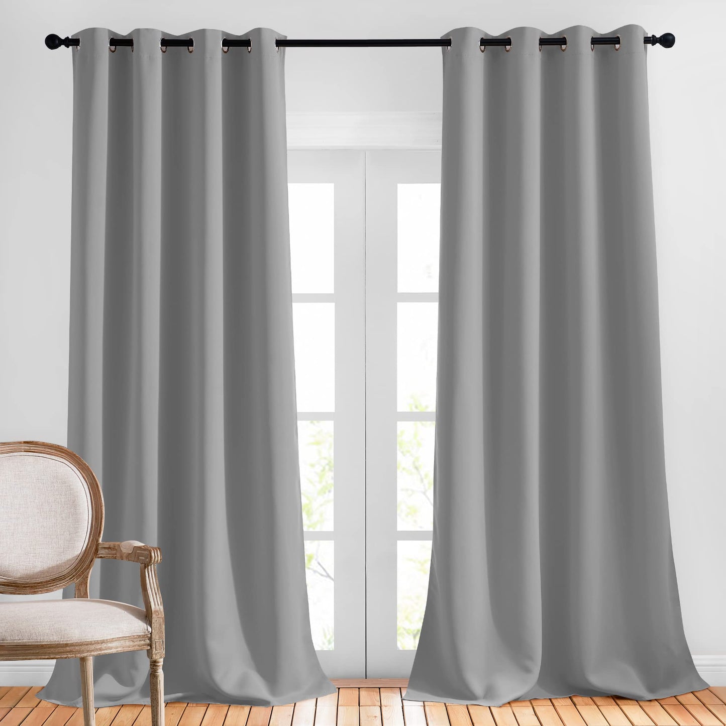NICETOWN Blackout 102 inch Curtains for Living Room, Grommet Thermal Curtains Room Darkening Window Treatments Sound Reducing for Bedroom, Silver Grey, 2 Panels, W52 x L102
