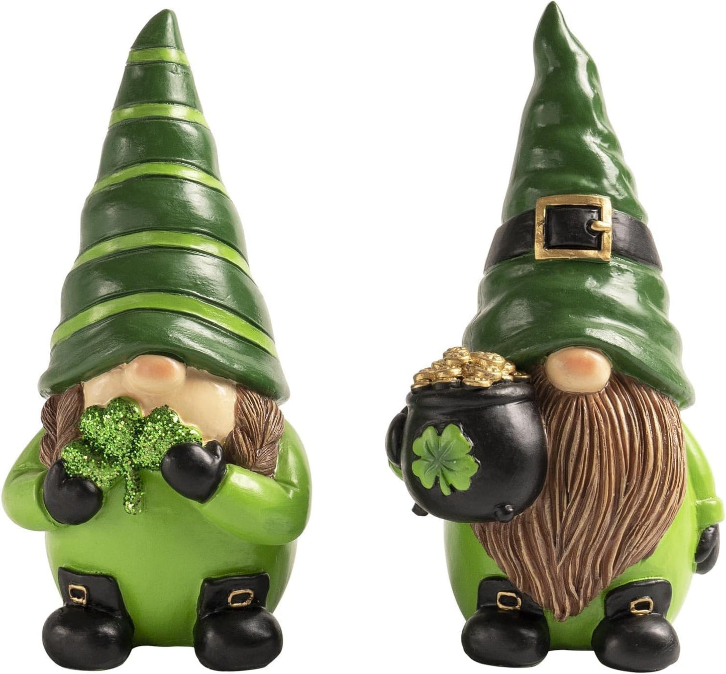 Skiennix St. Patrick's Day Gnomes - 5.1" Resin Leprechaun Figurines | Festive Indoor Tabletop Decor