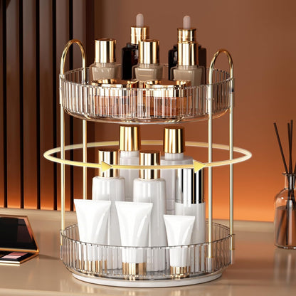 YCIA&DONE 360 Rotating Makeup Organizer - High Capacity Cosmetic & Skincare Storage | Clear White, 2 Tiers