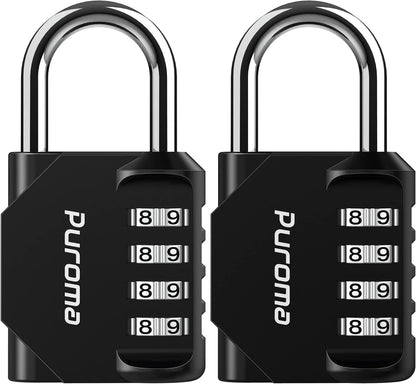 Puroma 4-Digit Waterproof Combination Lock - 2 Pack for School, Gym, Outdoor Use | Black