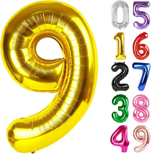 Gold Number 9 Balloon - 40 Inch Giant Foil Balloon for 9th Birthday Party Decorations