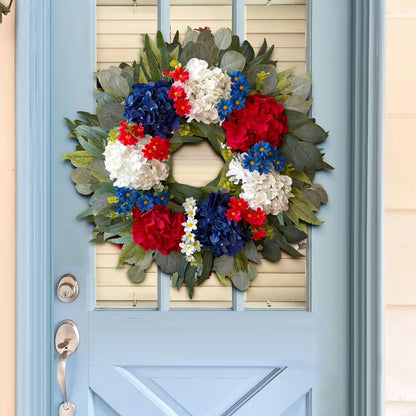 WANNA-CUL 24-Inch Patriotic Hydrangea Wreath - Red, White & Blue 4th of July Door Decor