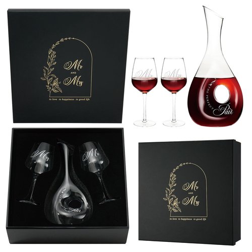 AW BRIDAL Wedding Gifts Bridal Shower Gifts Engagement Gift for Couples Newlyweds Mr and Mrs Wine Glasses Wedding Glasses Bride Gift Anniversary Wine Decanter Set