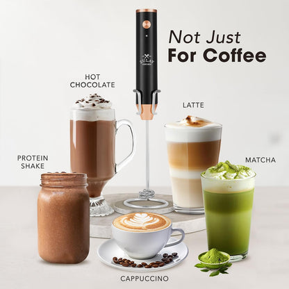 Zulay Kitchen Rechargeable Milk Frother - Powerful 2-Speed Mixer with 4 Whisks - Dark Copper Finish