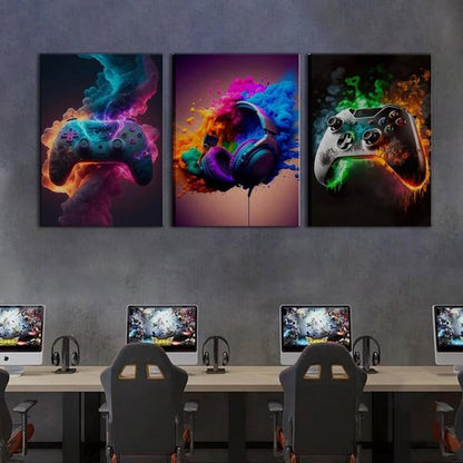 BGFCE Gaming Room Decor - Set of 3 Cool Canvas Wall Art Prints for Teen Boys | 12x16 Inch Framed