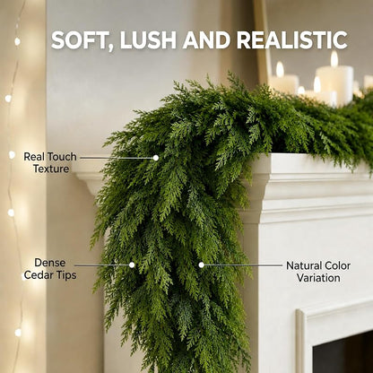 9ft Christmas Cedar Garland - Real Touch Pine Garland for Mantle (1 Pack) - Variation of THIS listing