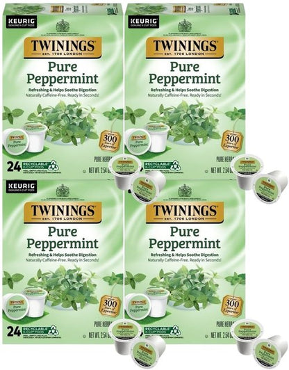 Twinings Pure Peppermint Tea K-Cup Pods for Keurig, Naturally Caffeine Free, Made with 100% Pure Peppermint, 24 Count (Pack of 4)