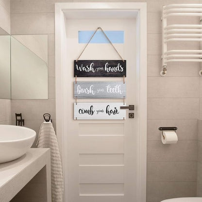 Jetec Farmhouse Bathroom Wall Decor - Funny Bath Rules Art Sign | Rustic Wooden Hanging Decor