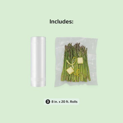 FoodSaver Vacuum Sealer Bags - Custom Fit Airtight Storage for Meal Prep | 8 x 20' (Pack of 3)
