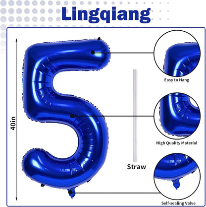 Skiennix Giant Helium Foil Number 5 Balloon - Navy Blue 40" Self-Inflating Birthday Decoration