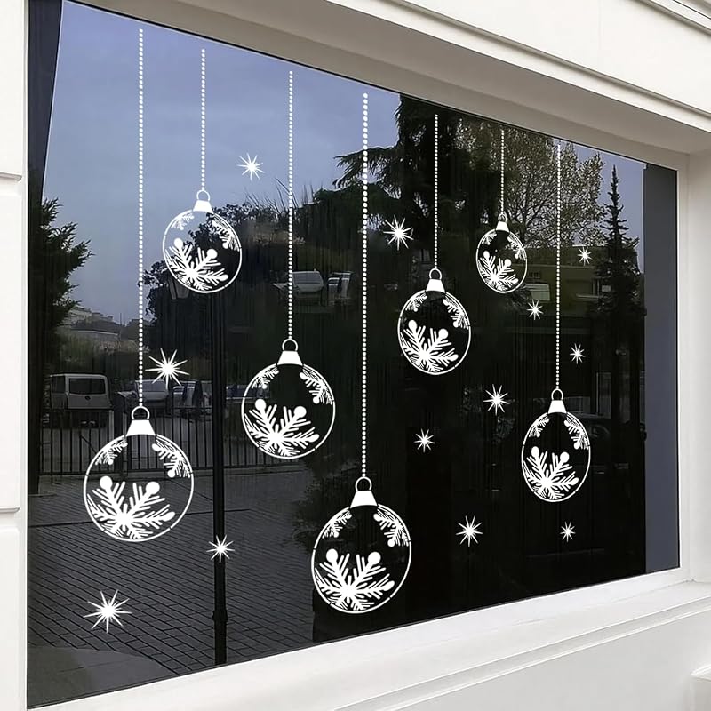 Christmas Window Stencils for Glass – 5 Pcs Snowflake Design, Reusable PET Stencils (Variation: Christmas Snowflake Bauble)