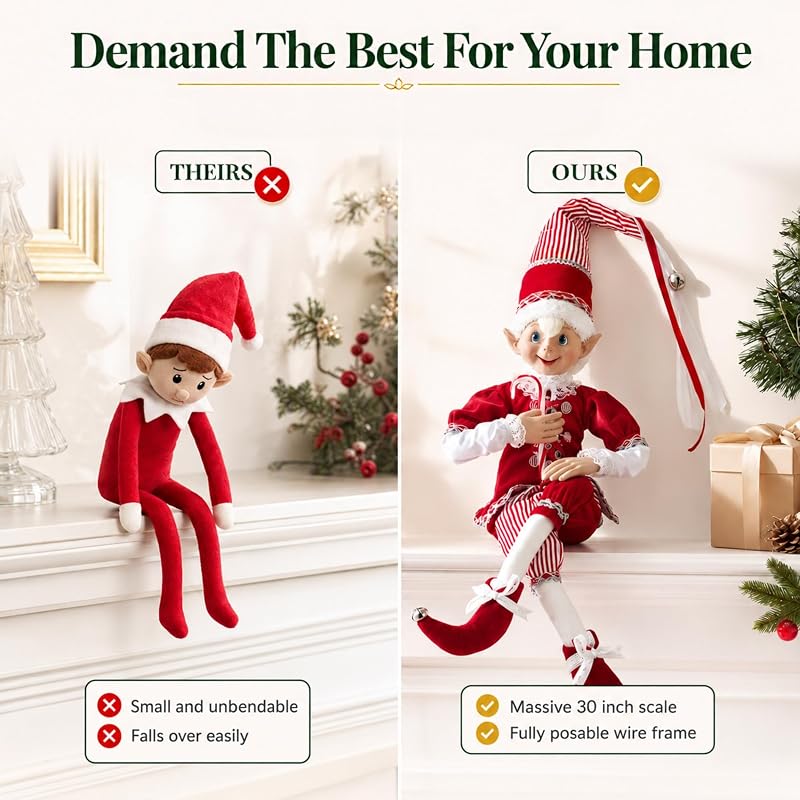 Peppermint Parlor 30-Inch Posable Elf Figurines, Assortment of 2