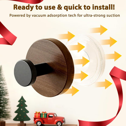 Walnut Wreath Hanger - Heavy Duty Suction Cup Hook for Front Door | 2-Pack for All Seasons